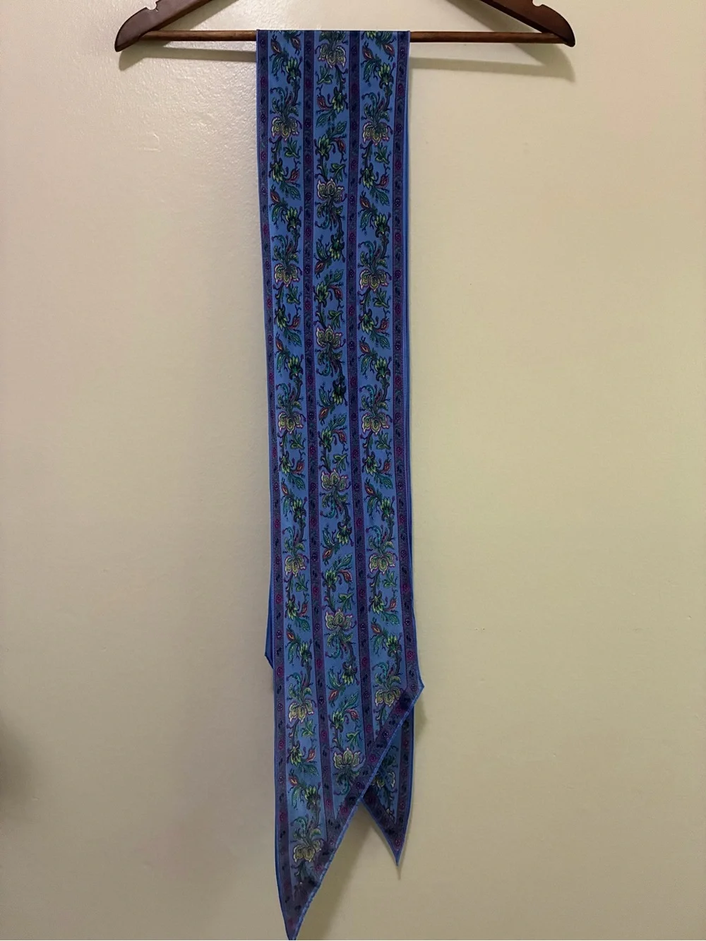 Liz Claiborne Blue Purple Paisley Silk Scarf with Green and Yellow Accents